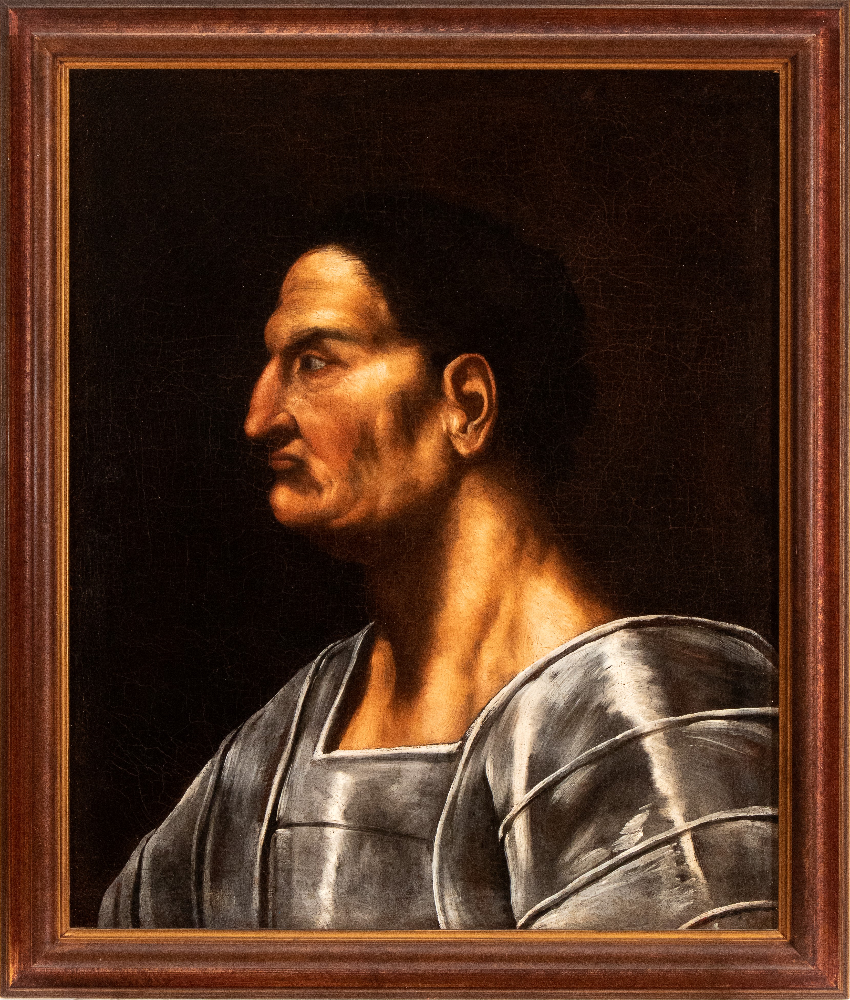 Artista Veneto, Prima Metà XVII Secolo - Ritratto di Condottiero in Armatura di Profilo