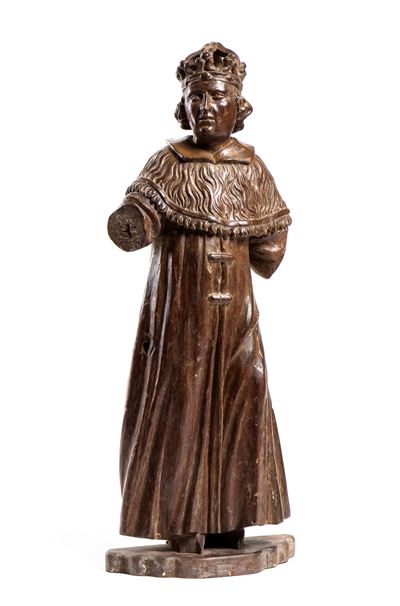 Scultura lignea italiana, figura maschile con mantello e corona (fine XVIII–inizio XIX secolo)
