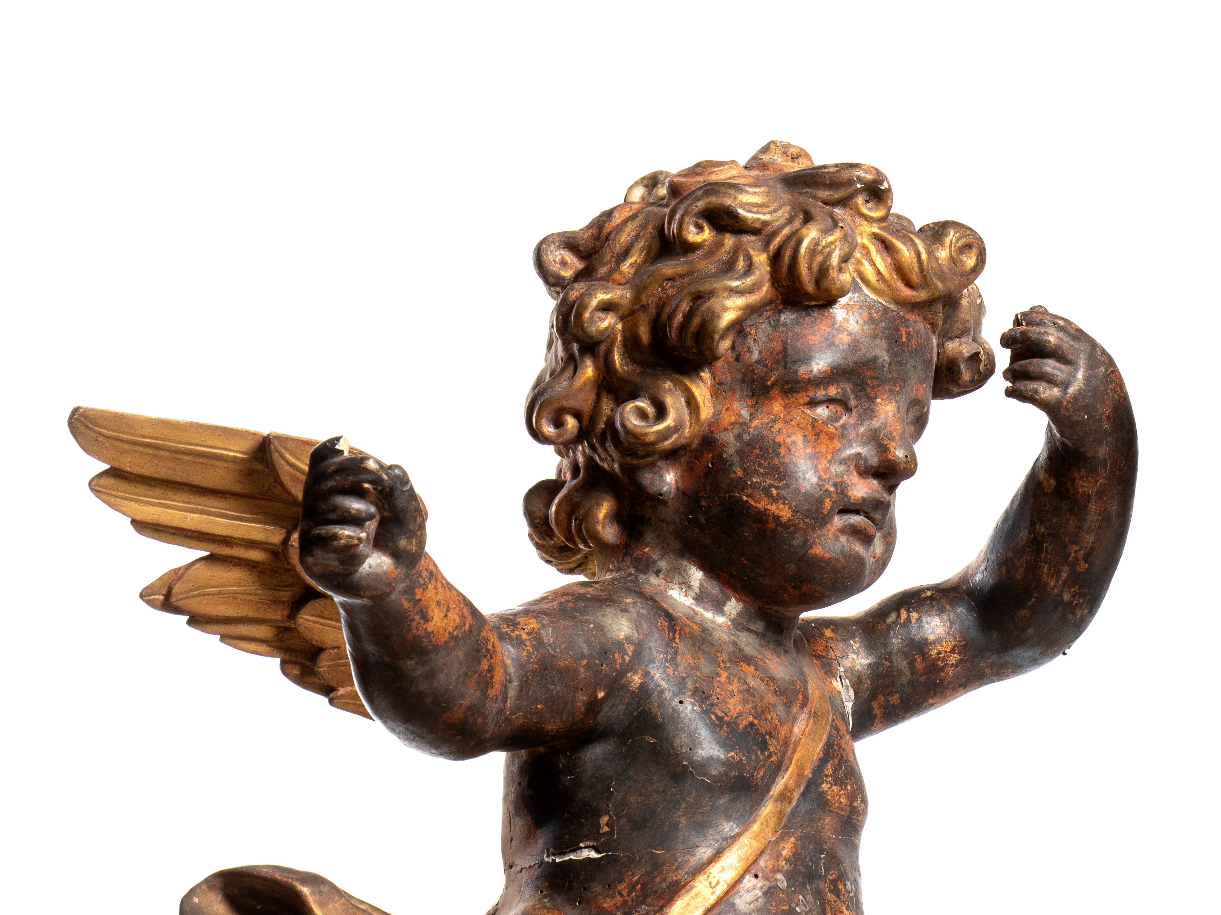 Coppia di Putti Alati Italiani in Legno