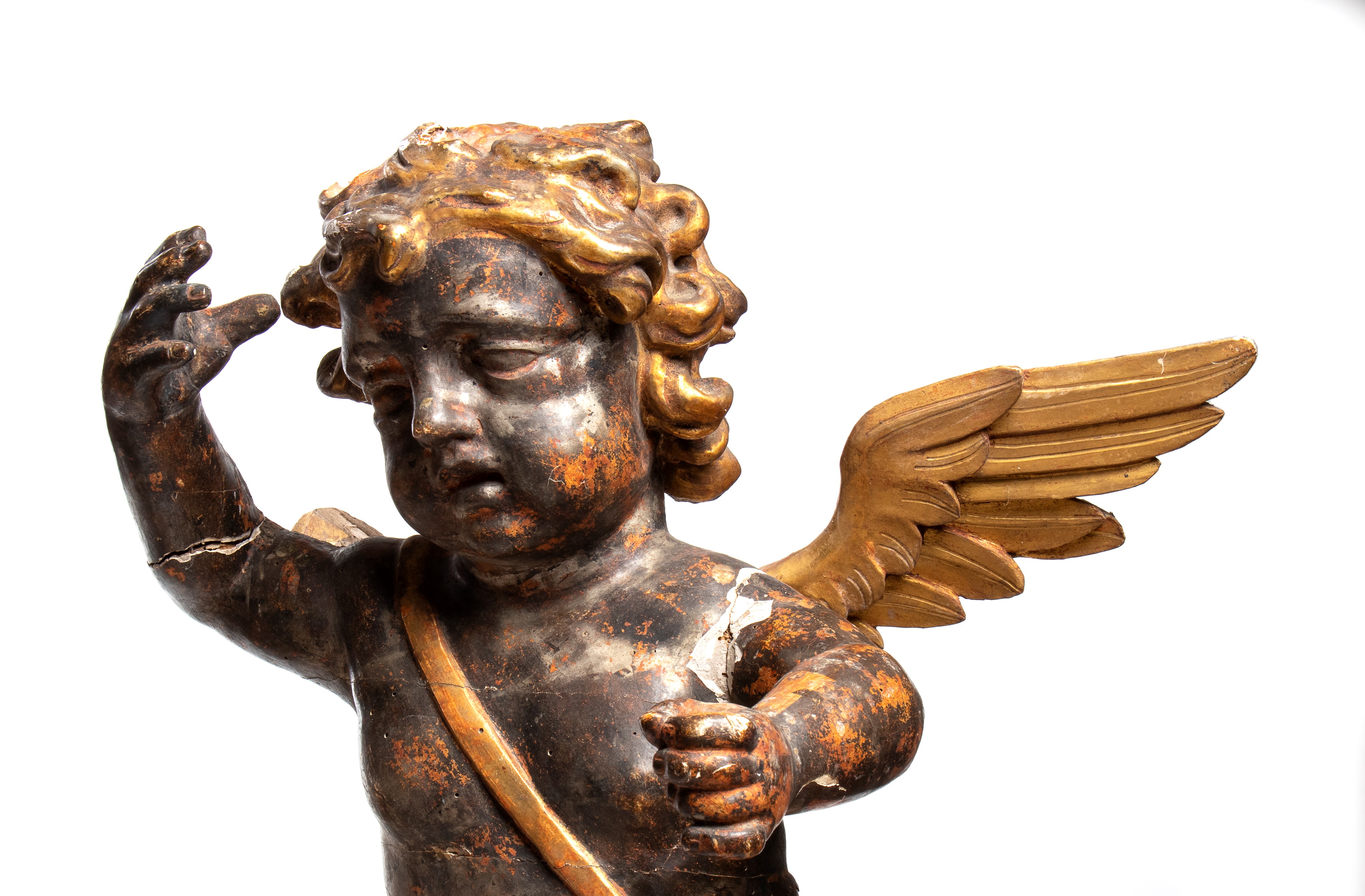 Coppia di Putti Alati Italiani in Legno