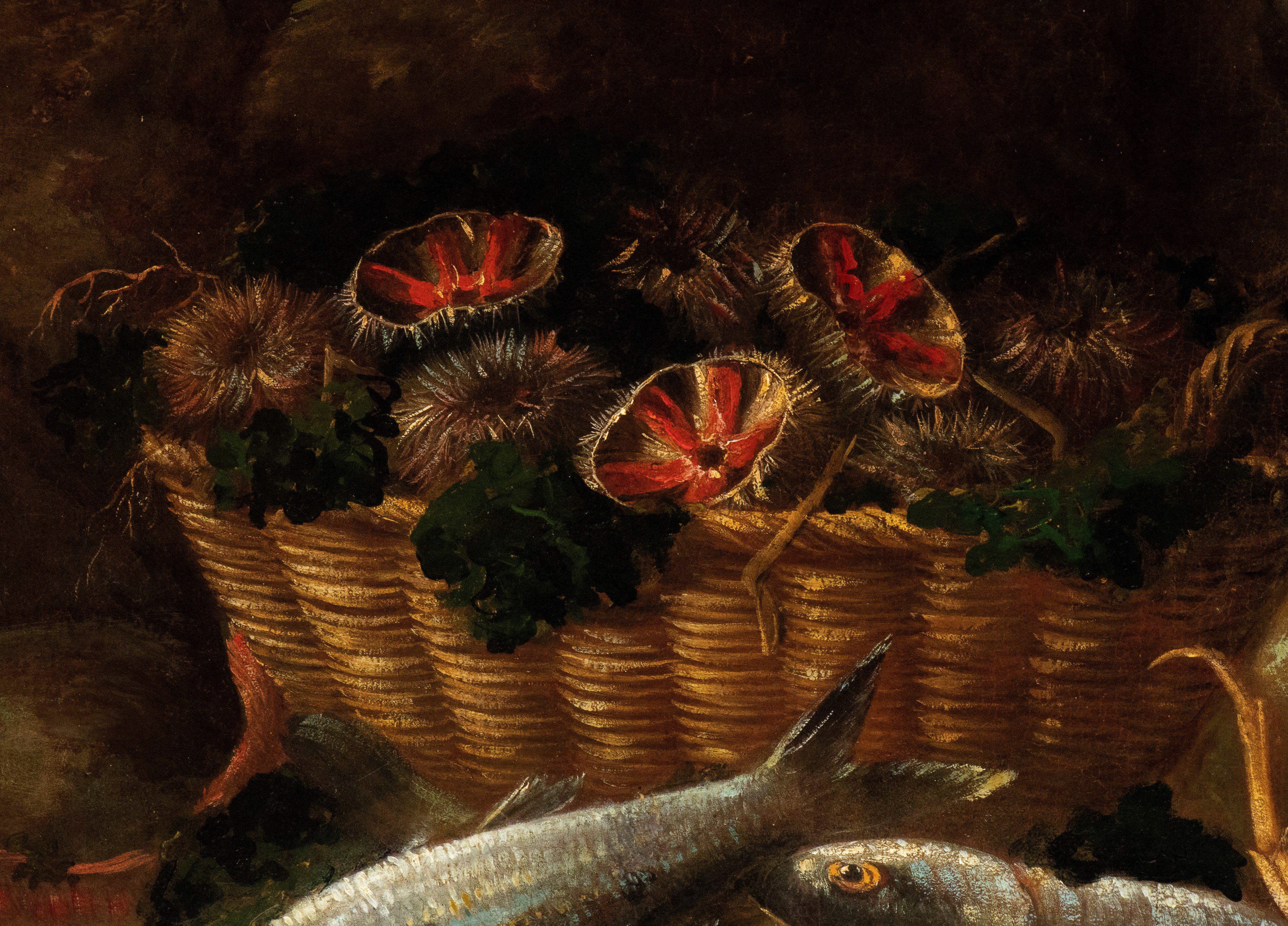 Giacomo Nani - Natura Morta con Pesci, Crostacei e Frutti di Mare in un Paesaggio
