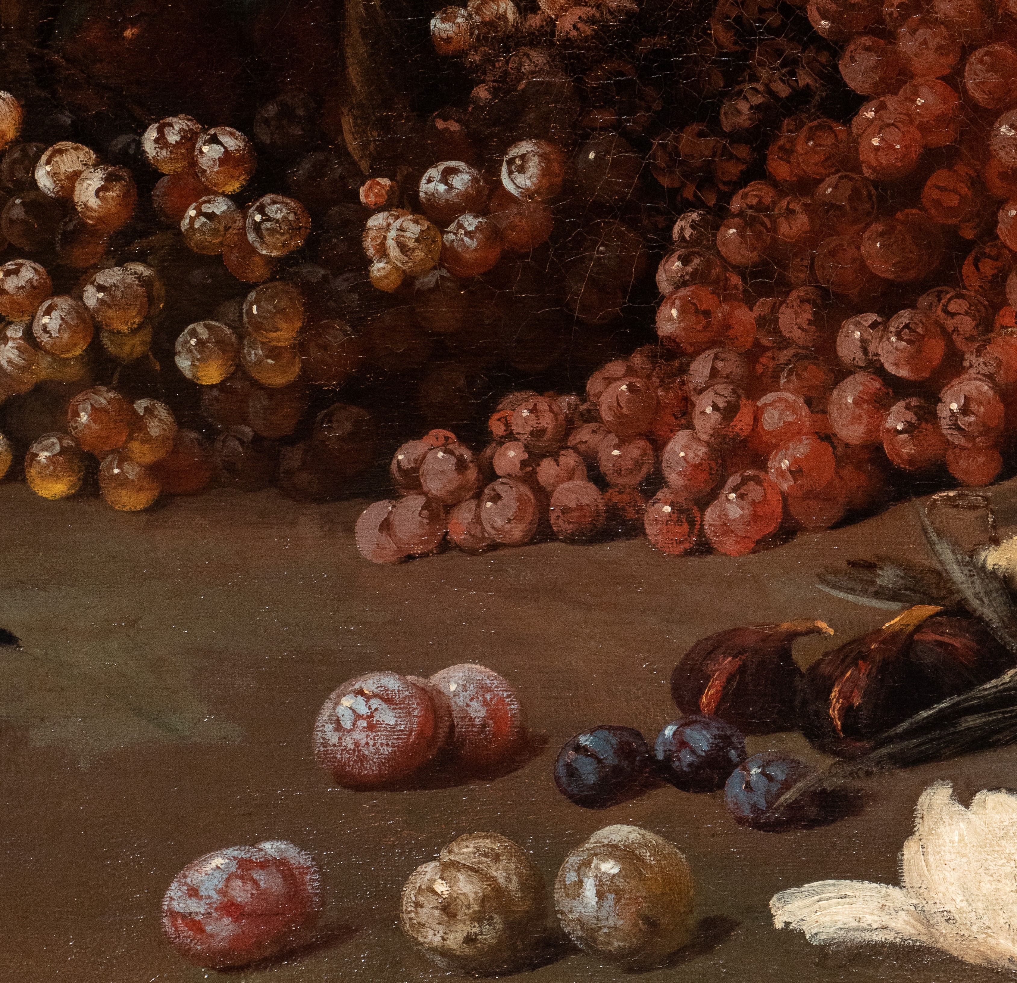 Artista Toscano, XVIII Secolo - Natura morta con frutta, leprotto e cacciagione, olio su tela