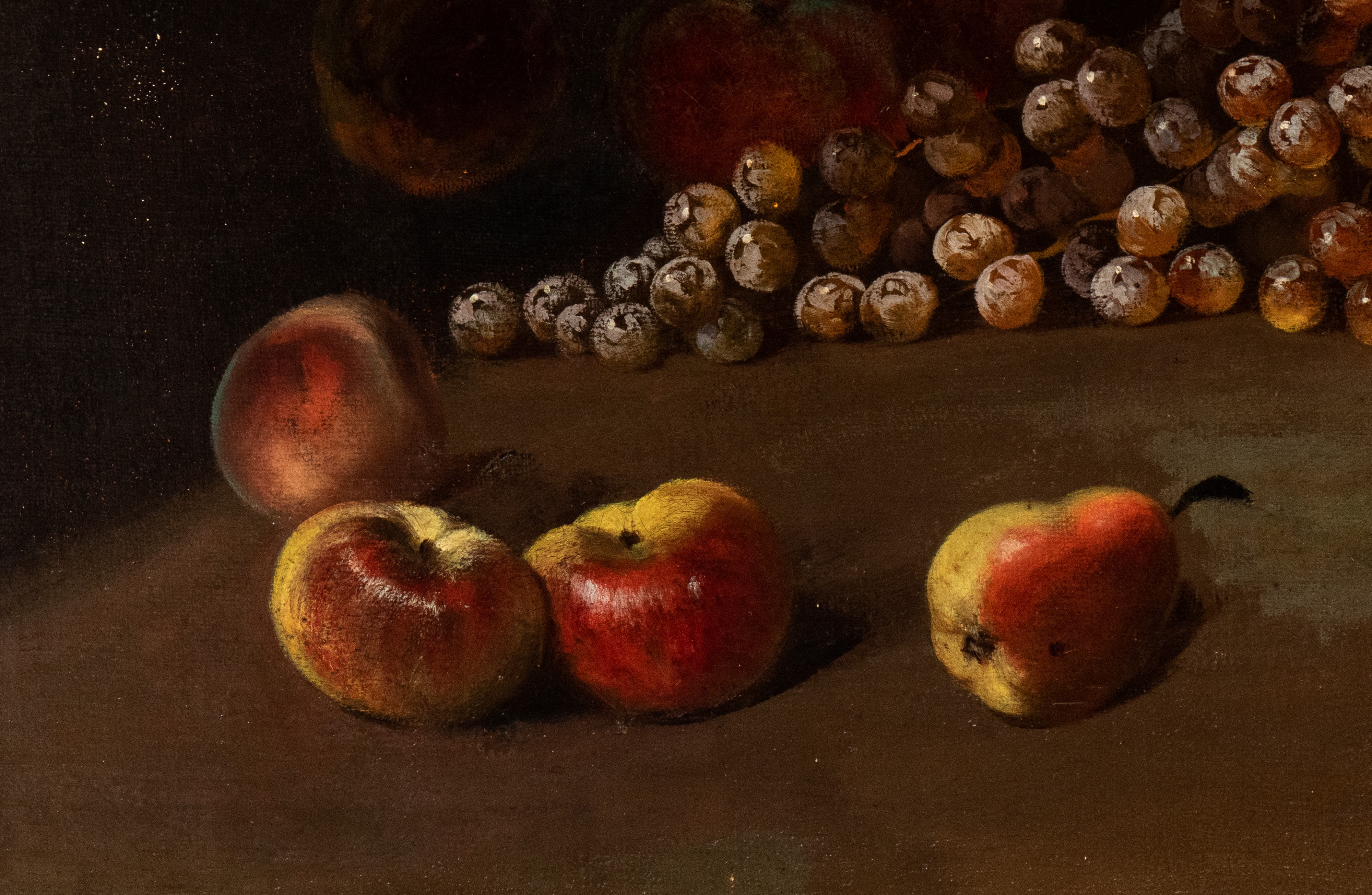 Artista Toscano, XVIII Secolo - Natura morta con frutta, leprotto e cacciagione, olio su tela
