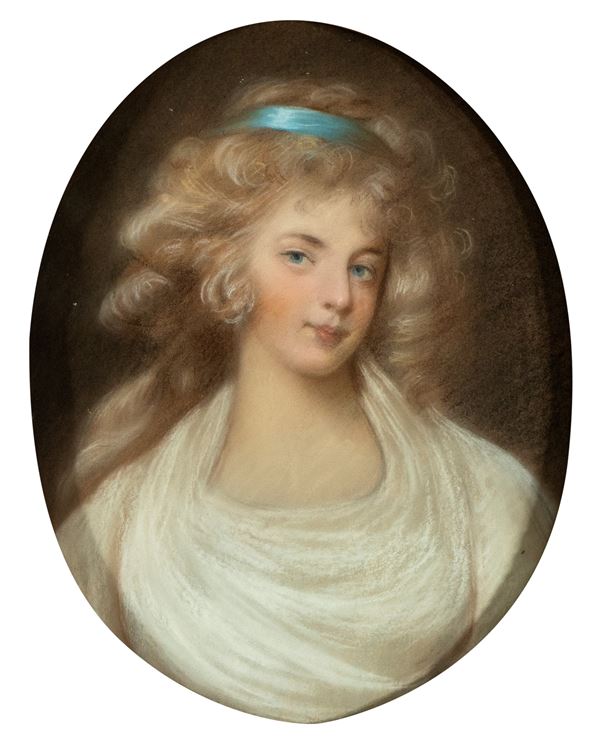 Rosalba Carriera - Portrait of a lady with a blue ribbon in her hair