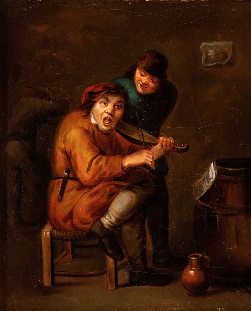 Artista Fiammingo, XVII-XVIII Secolo - Interno D'osteria con Cantore