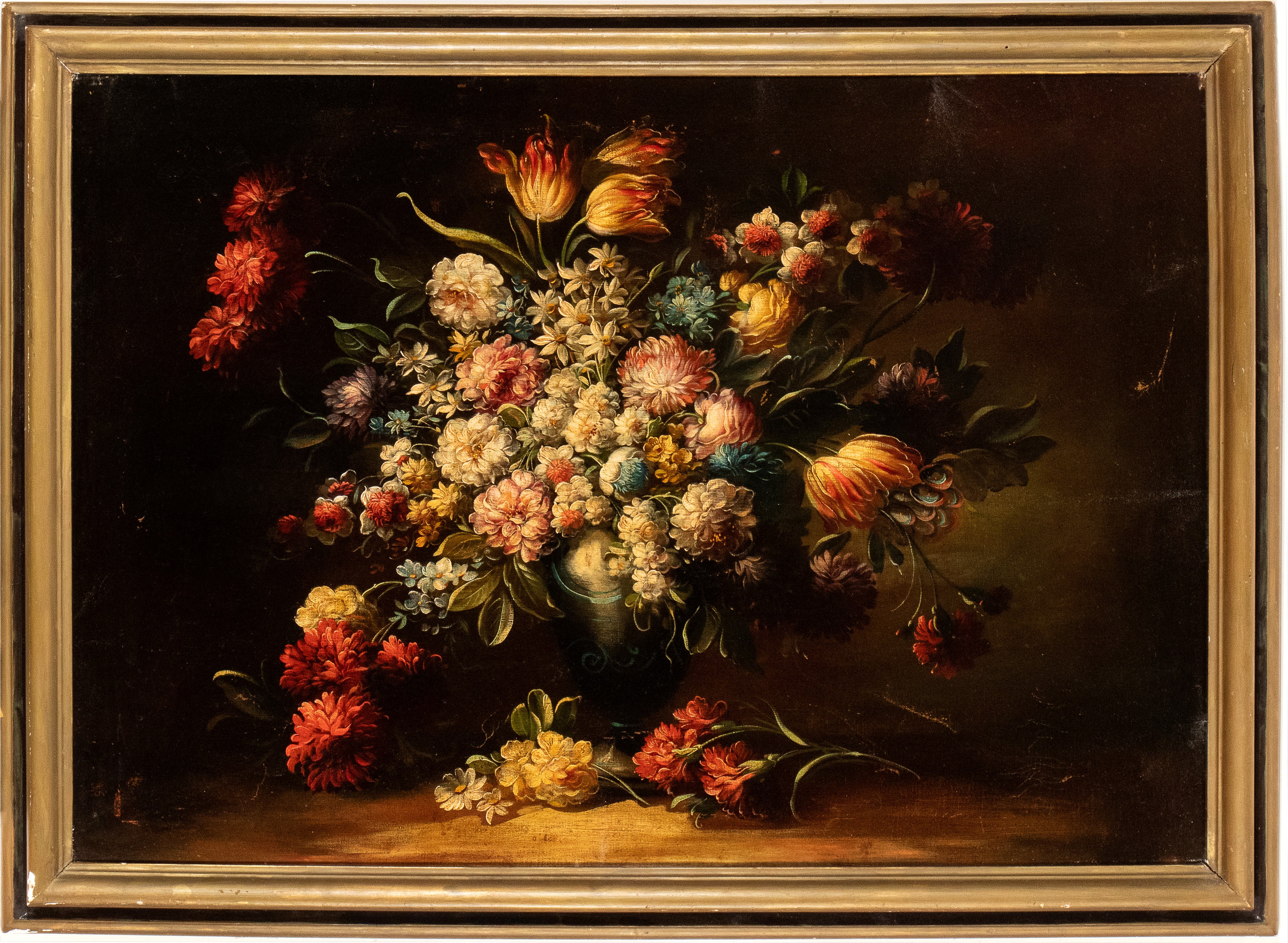 Artista Italiano, XIX Secolo - Bouquet di Fiori in un Vaso Metallico