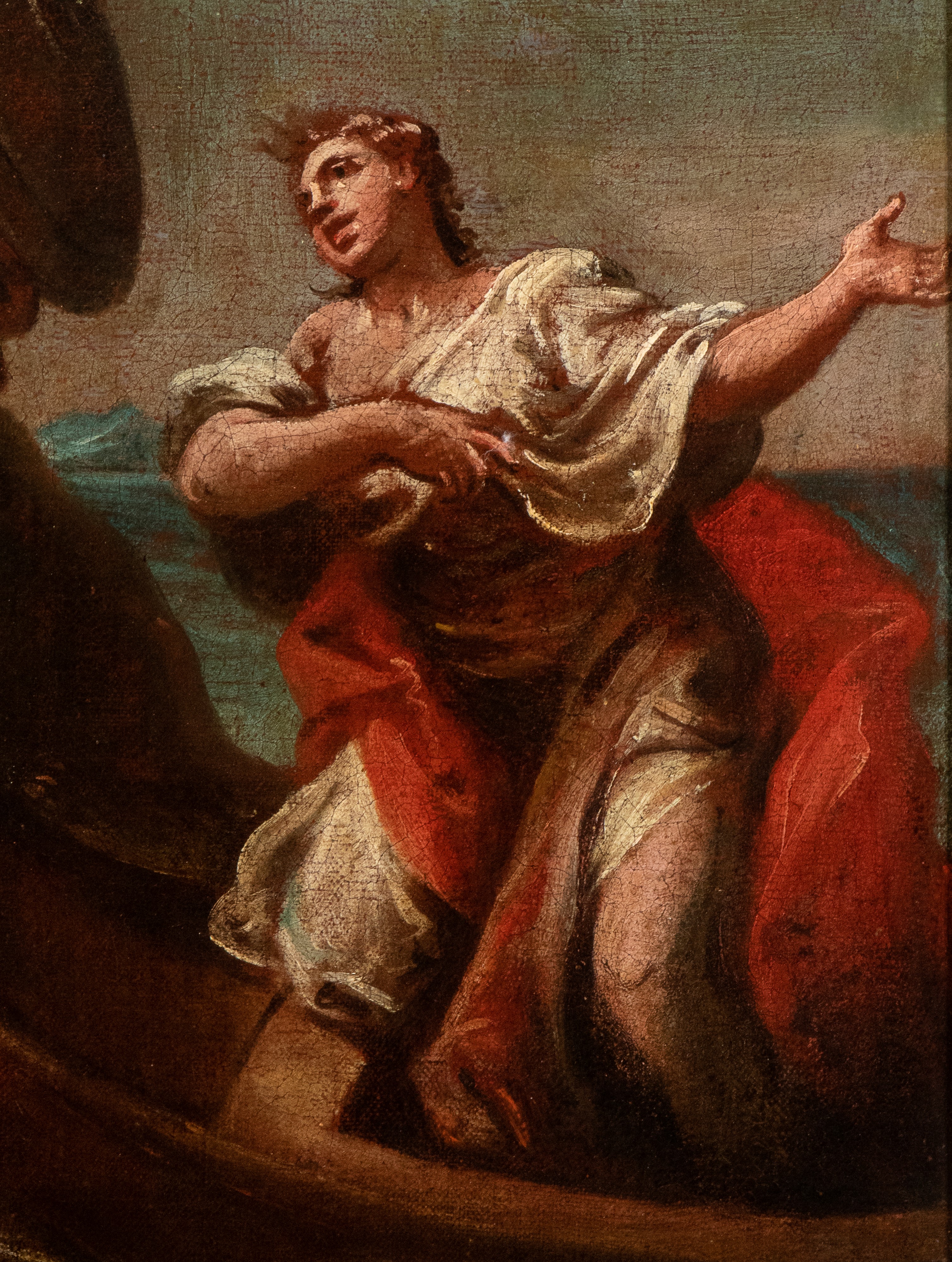 Artista Veneto, XVIII Secolo - Scena Mitologica con Due Soldati Romani e una Giovane su una Barca