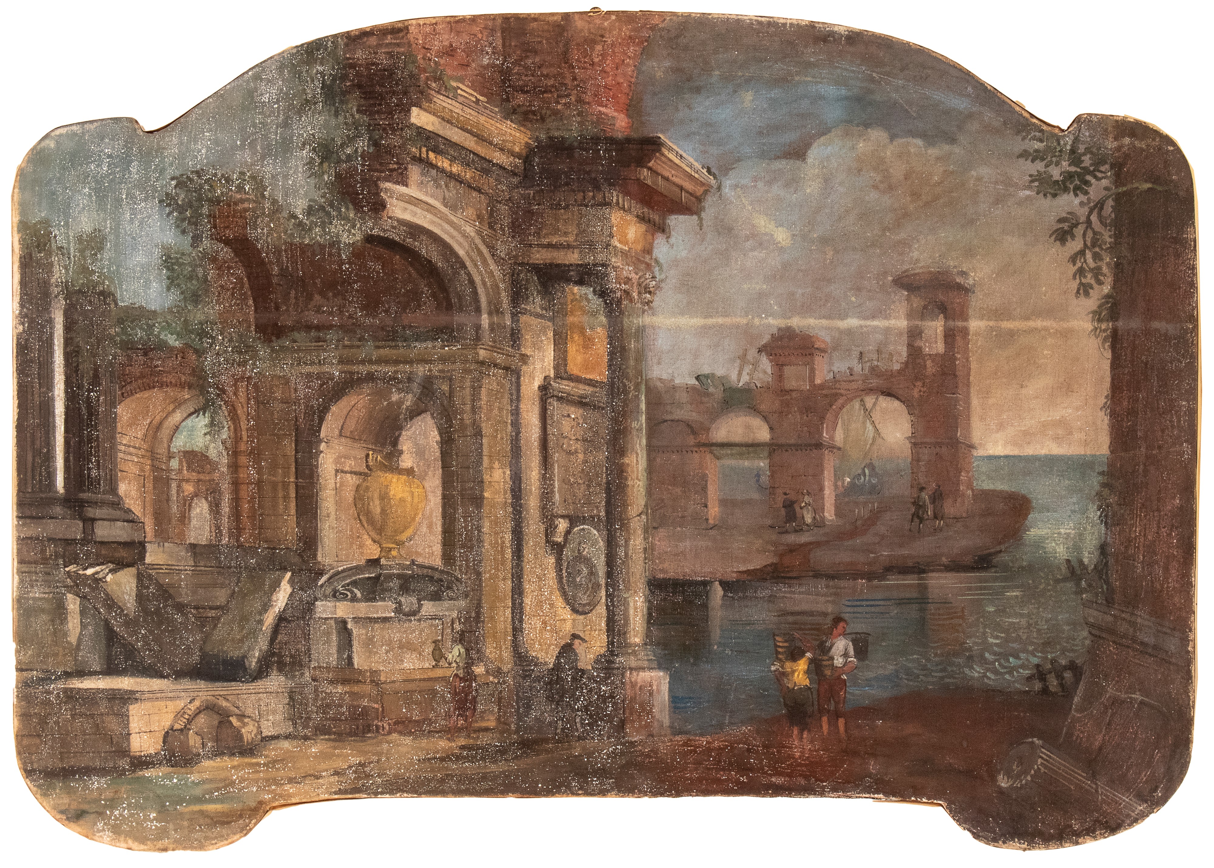 a) Capriccio costiero con figure; b) Capriccio architettonico con figure. Coppia di dipinti