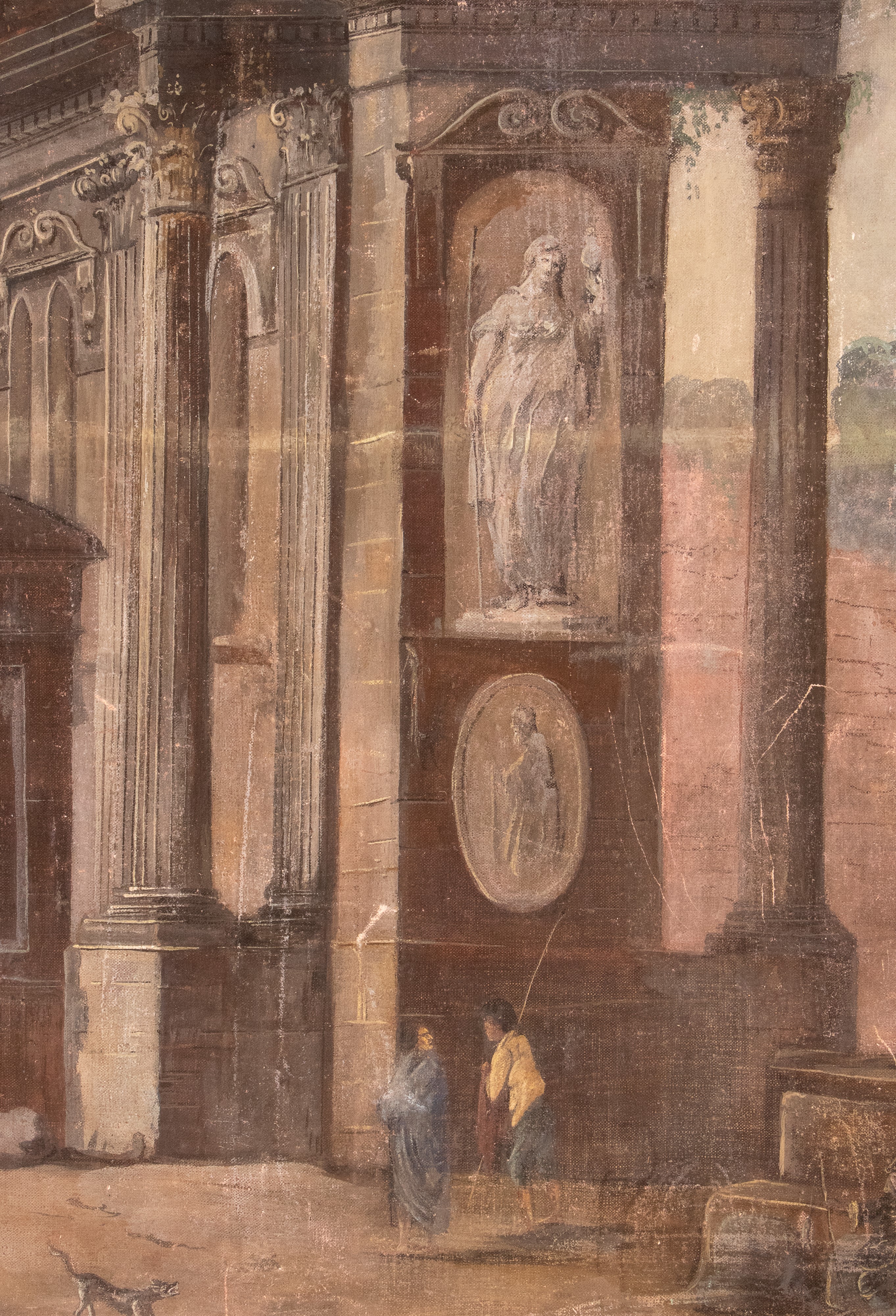 a) Capriccio costiero con figure; b) Capriccio architettonico con figure. Coppia di dipinti