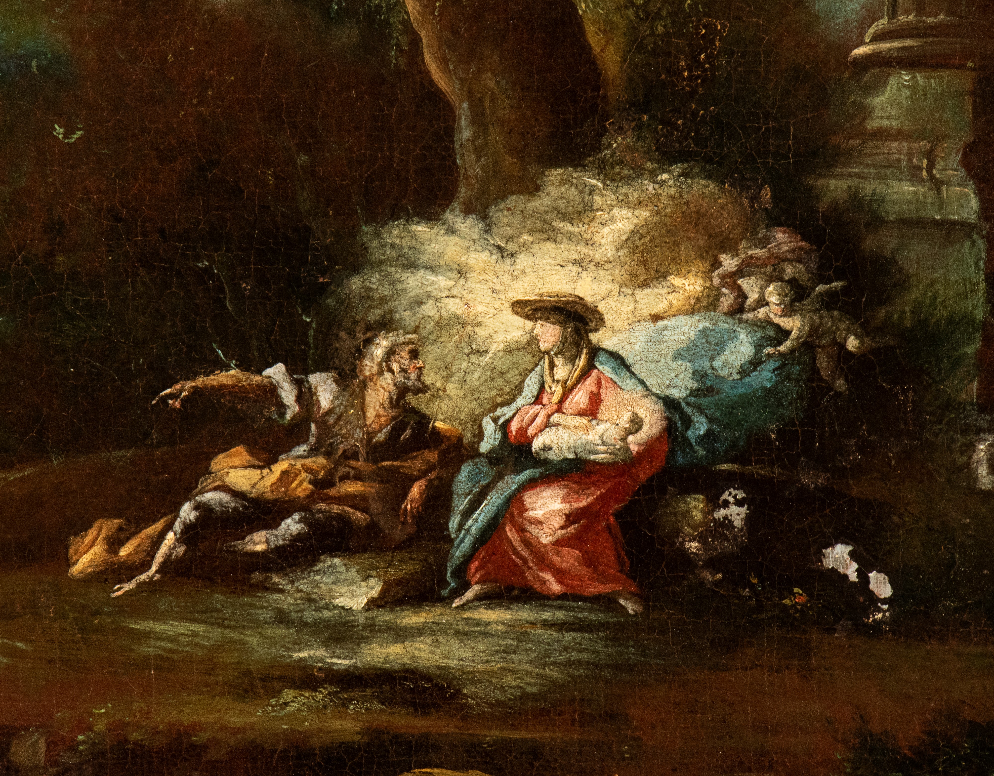 Artista Genovese, XVII Secolo - Paesaggio con Fuga in Egitto