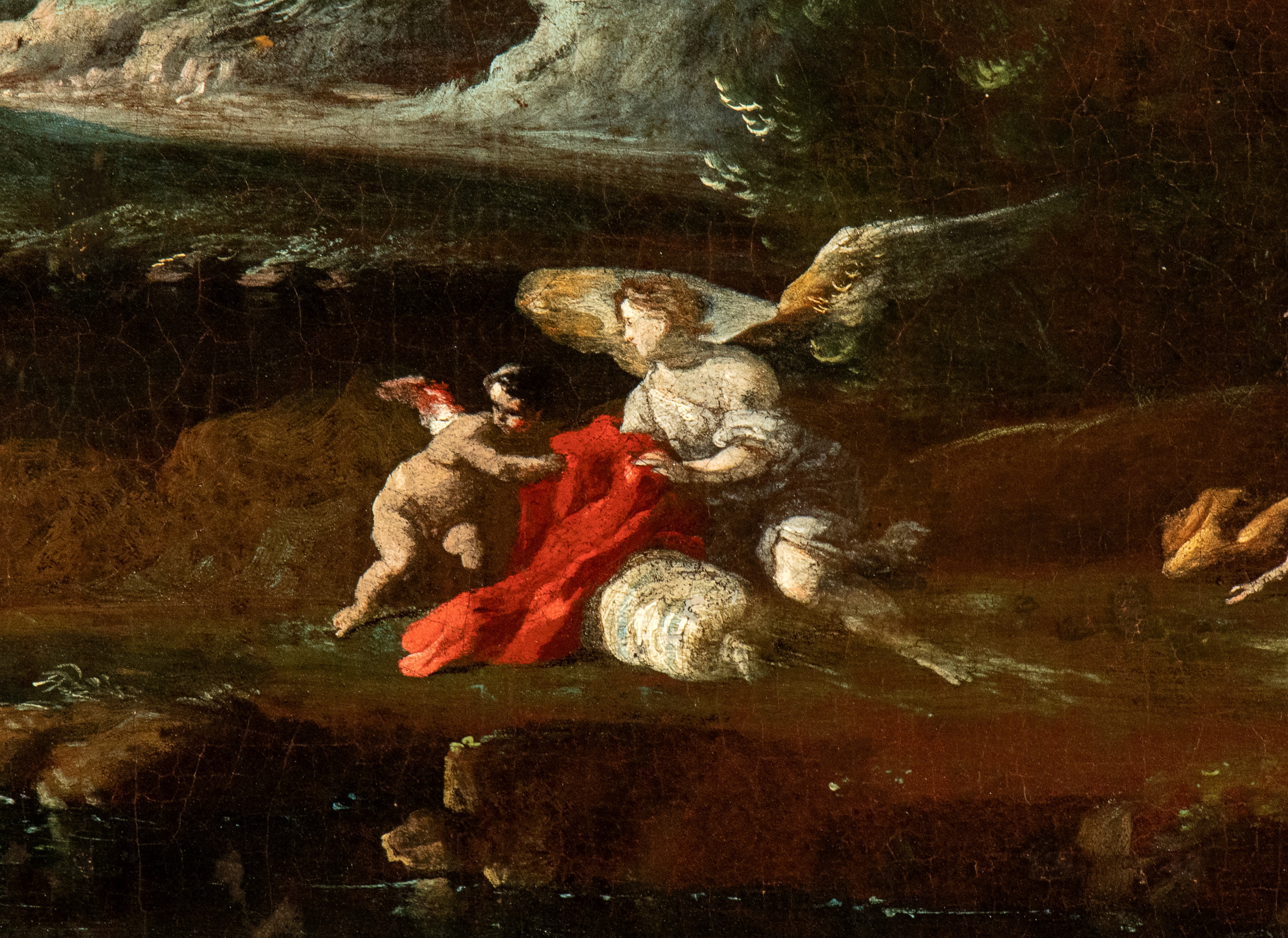 Artista Genovese, XVII Secolo - Paesaggio con Fuga in Egitto