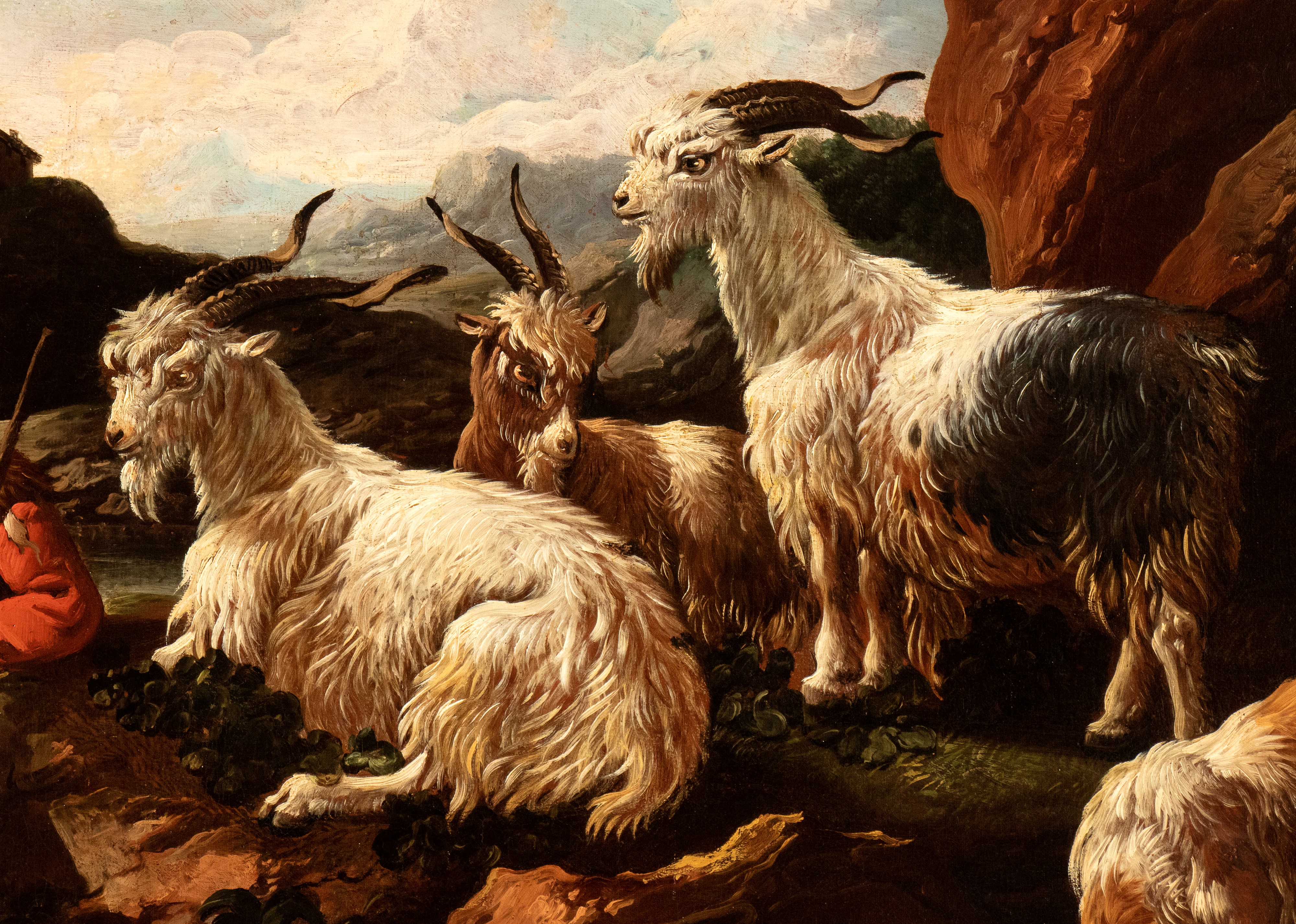 Paesaggio con pastore, capre e due cani