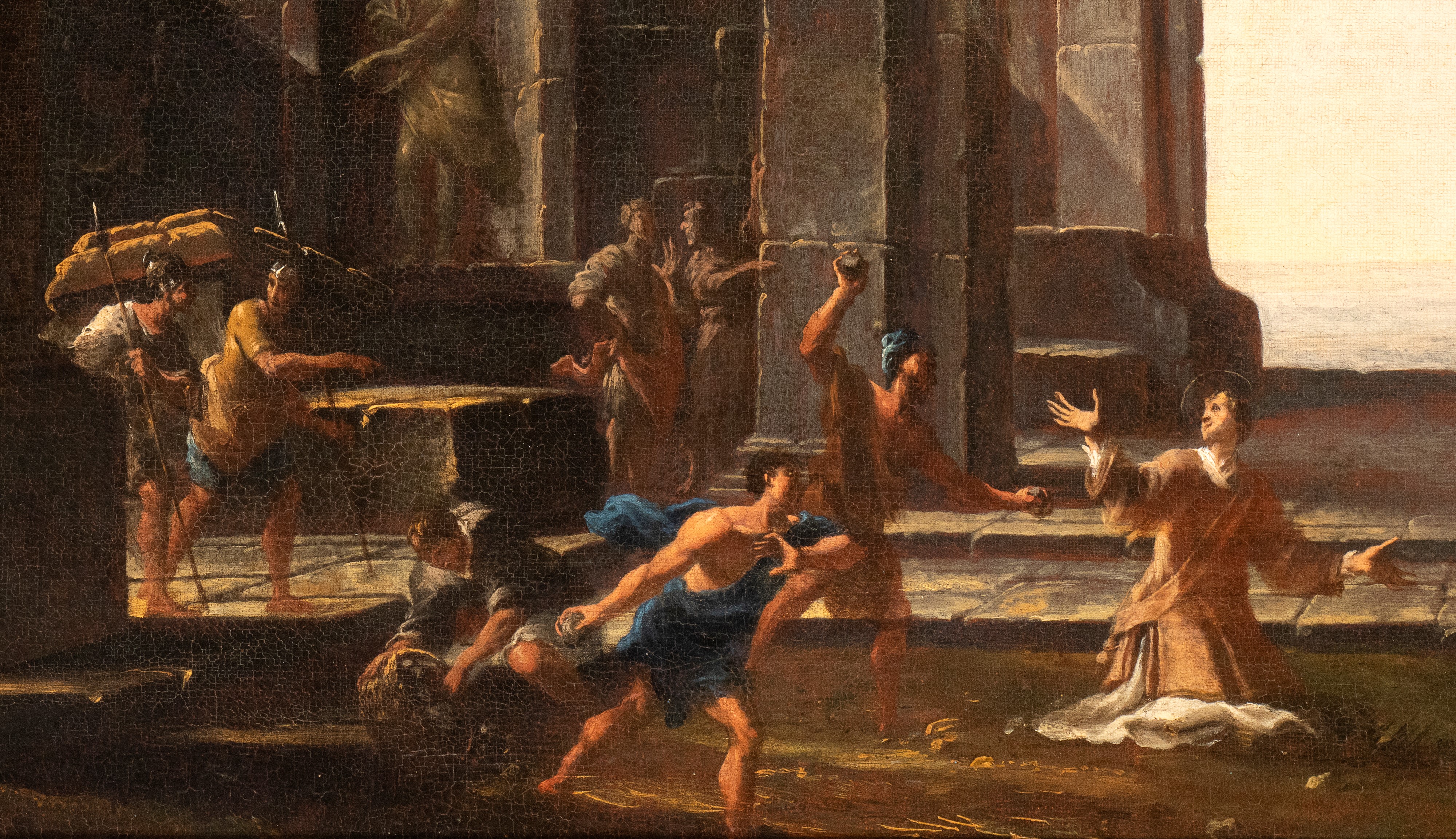 Capriccio architettonico con rovine classiche e martirio di Santo Stefano