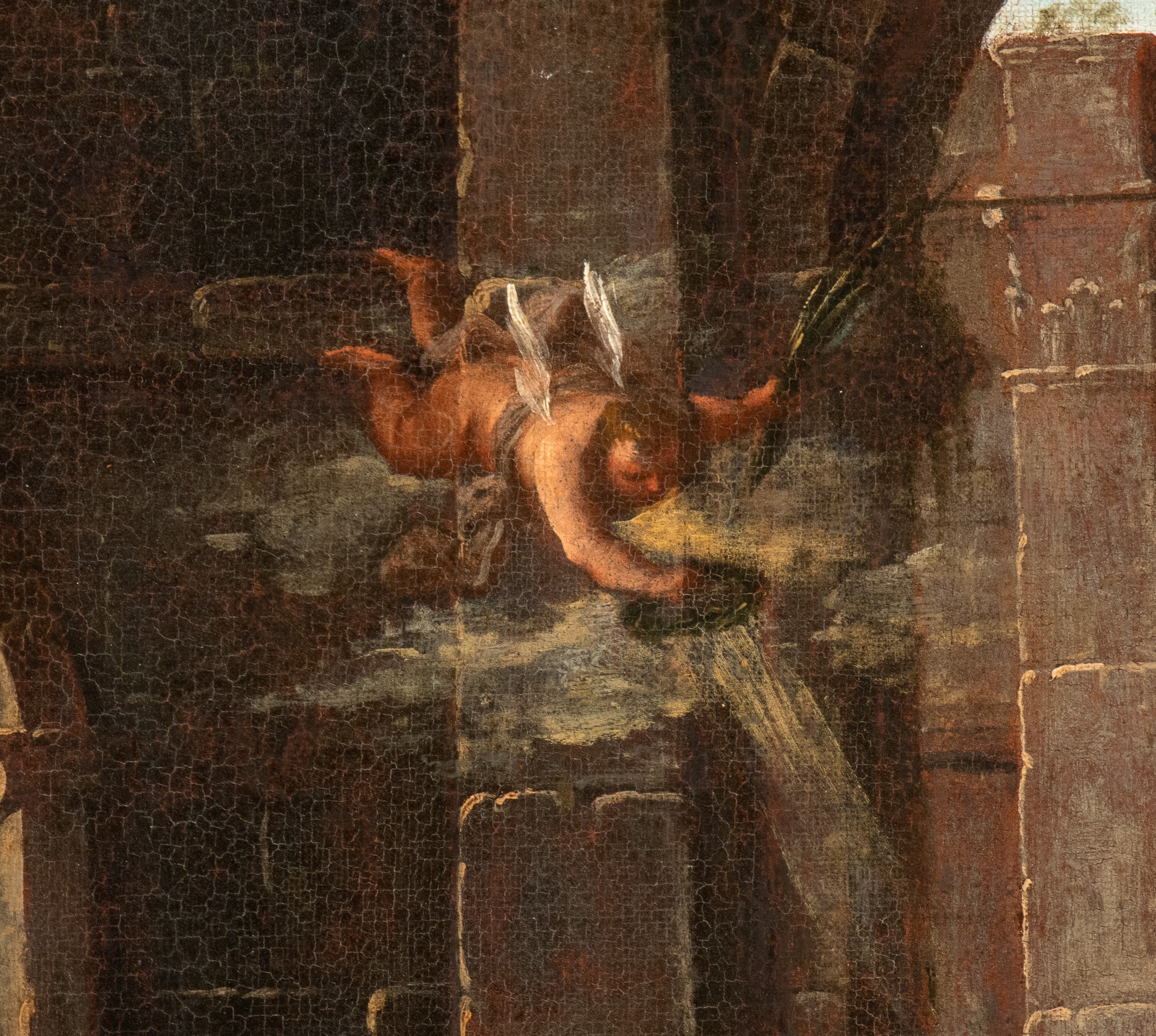 Capriccio architettonico con rovine classiche e martirio di Santo Stefano