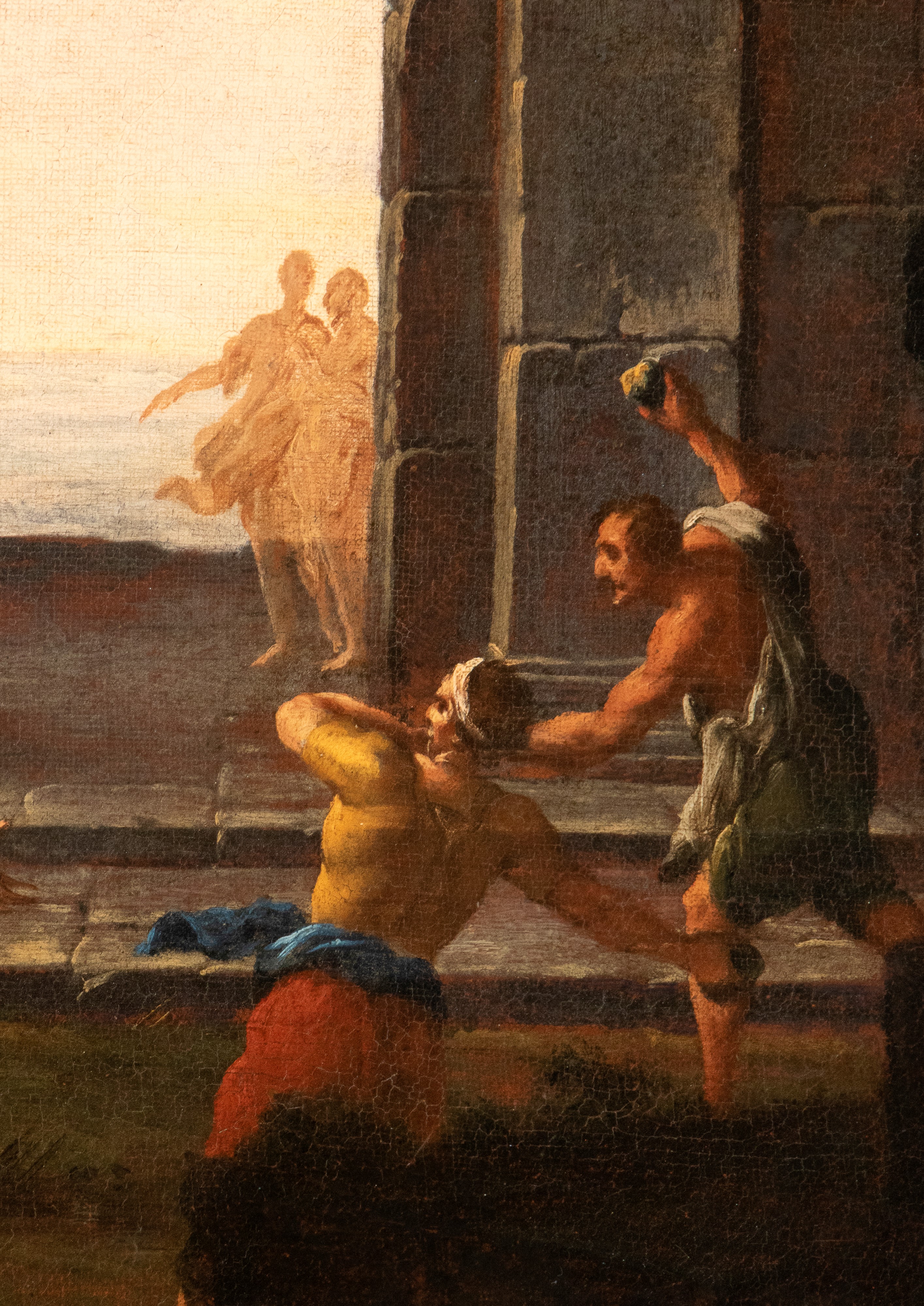 Capriccio architettonico con rovine classiche e martirio di Santo Stefano