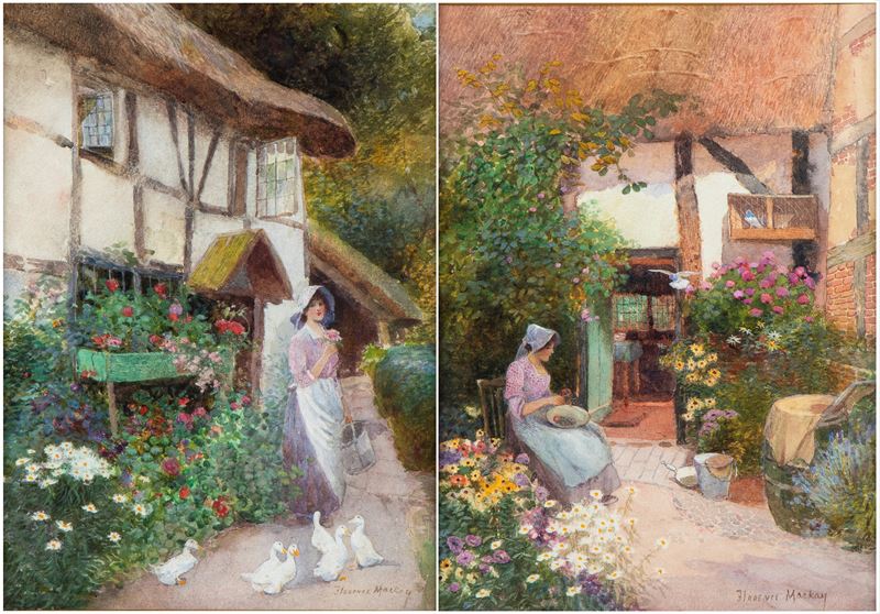Florence Agnes Mackay - Coppia di acquerelli incorniciati