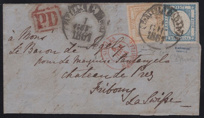 Prov. Napoletane, Lettera da Napoli per Friburgo, 1861 con affrancatura a 22 grana