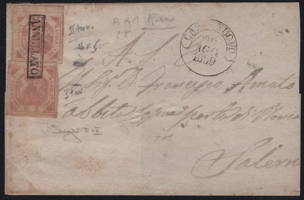 Naples - Casalnuovo. Rare postage composed of equal values from different plates. 2gr. I plate + 2gr. II plate.