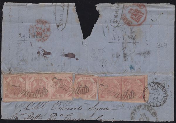 Napoli - Svolazzi, Pescara (10pt.) annullatore di una rara combinazione 2gr. x4 + 1/2gr. x2