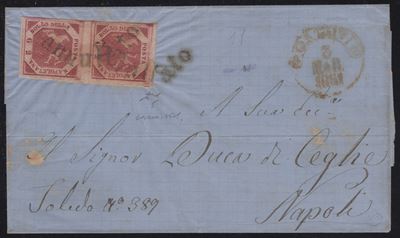 Lettera postale da Ostuni a Napoli, 03.03.1861 con affrancatura di 4 grana