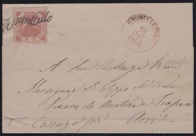 Monteleone, Lettera da Monteleone per Cosenza con affrancatura del 2gr. III tav. rosa carminio n....