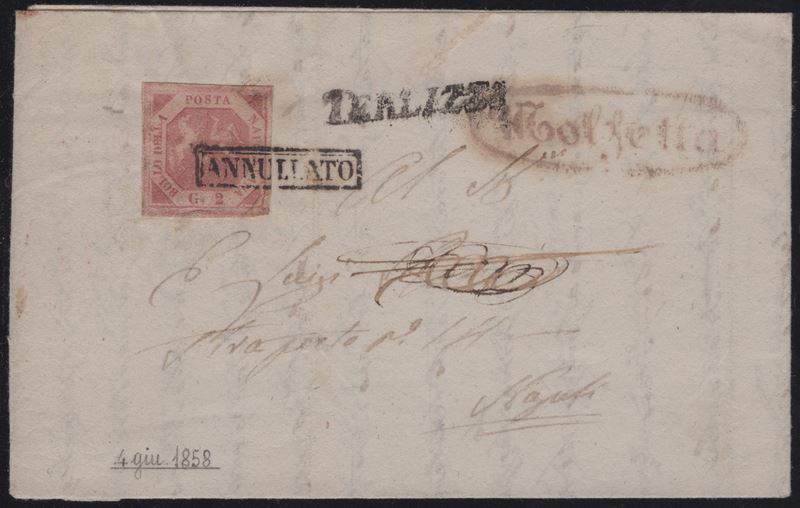 Terlizzi, Lettera Annullata per Napoli con affrancatura 2gr. I tav. rosa lillaceo n.5a