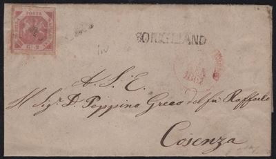 Corigliano, Lettera da Corigliano per Cosenza affrancata con 2gr. rosa n.5 e svolazzo di Spezzano...