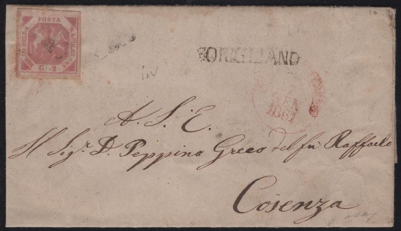 Corigliano, Lettera da Corigliano per Cosenza affrancata con 2gr. rosa n.5 e svolazzo di Spezzano...