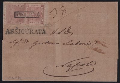 Rossi sull’assicurata, Napoli – Storia postale: lettera assicurata Rossano per Napoli con affranc...