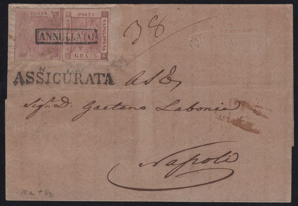 Naples - Postal History, 5 + 10gr. on insured mail from Rossano to Naples