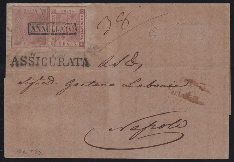 Rossi sull’assicurata, Napoli – Storia postale: lettera assicurata Rossano per Napoli con affranc...
