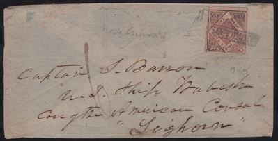 Lettera di Napoli a Livorno, affrancata con 20gr. rosa lillaceo, 1859