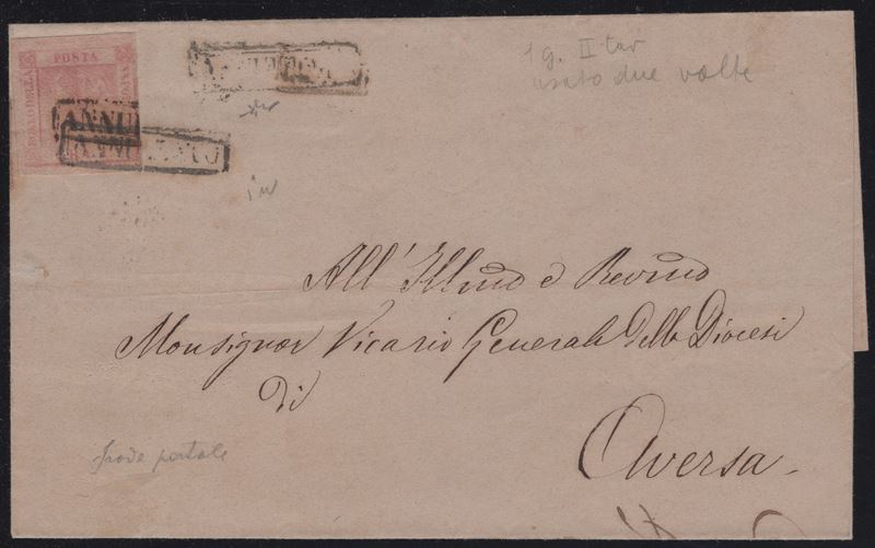 Napoli, Frode Postale - Lettera affrancata con 1gr. rosa chiaro, 26 aprile 1858