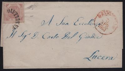 Napoli - Svolazzi, Barletta, 03.03.1861, Lettera affrancata con 2gr. III tav rosa chiaro n.7b
