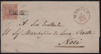 Napoli, Storia Postale - Lettera affrancata con 1gr. rosa carminio n.4, 1859