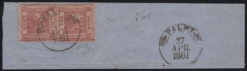 Frammento di lettera affrancata, Napoli - Annullamenti, Palmi (1861)