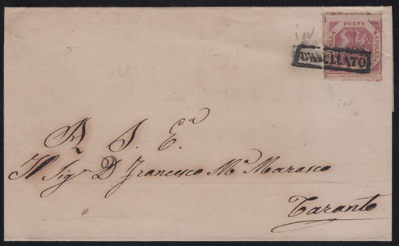 Napoli, Storia Postale - Lettera affrancata con 2gr. Lilla Rosa, 1858