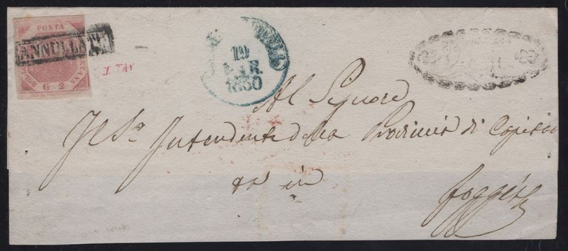 Viesti, Lettera con annulli di transito e fregi - 19.03.1860