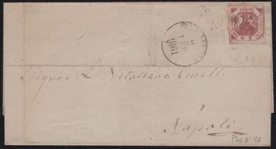 Nicastro, Lettera affrancata con 2gr. rosa carminio n.5d e svolazzo tipo 19