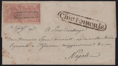 Chiaromonte, Lettera affrancata per Napoli con annulli postali, 1858