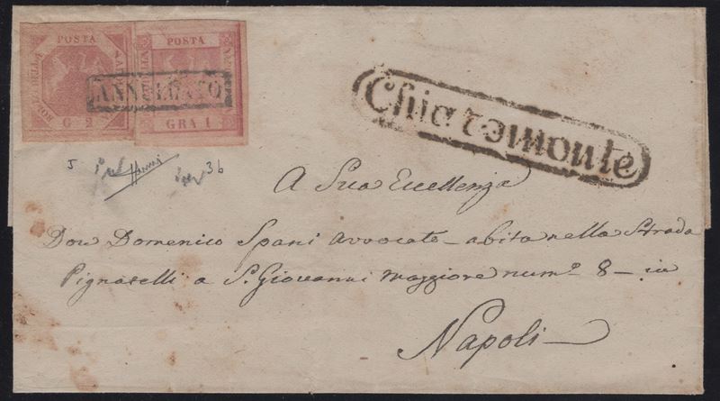 Chiaromonte, Lettera affrancata per Napoli con annulli postali, 1858