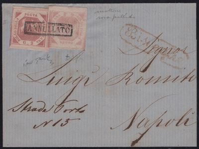 Napoli - Storia Postale, Lettera affrancata con due valori da 2 gr. II Tavola in diverse colorazi...