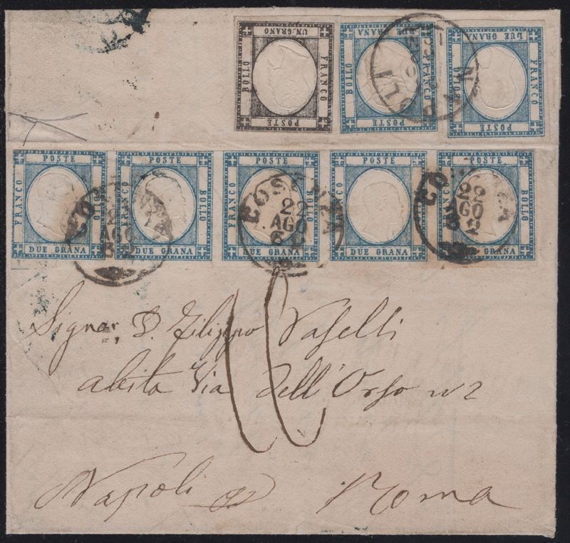 Prov. Napoletane, Storia Postale - Lettera da Cosenza a Roma del 22.08.1862 con affrancatura a st...