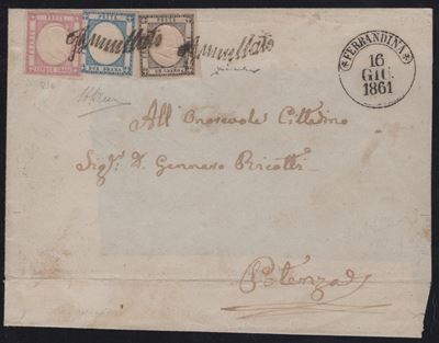 Prov. Napoletane, Fronte di lettera spedita da Ferrandina a Potenza, 1861