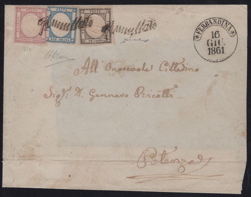 Prov. Napoletane, Fronte di lettera spedita da Ferrandina a Potenza, 1861