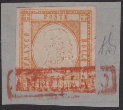 Prov. Napoletane, Annullamenti - Cartella con timbro ''Annullato'' in rosso, 1861 - 10gr. arancio...