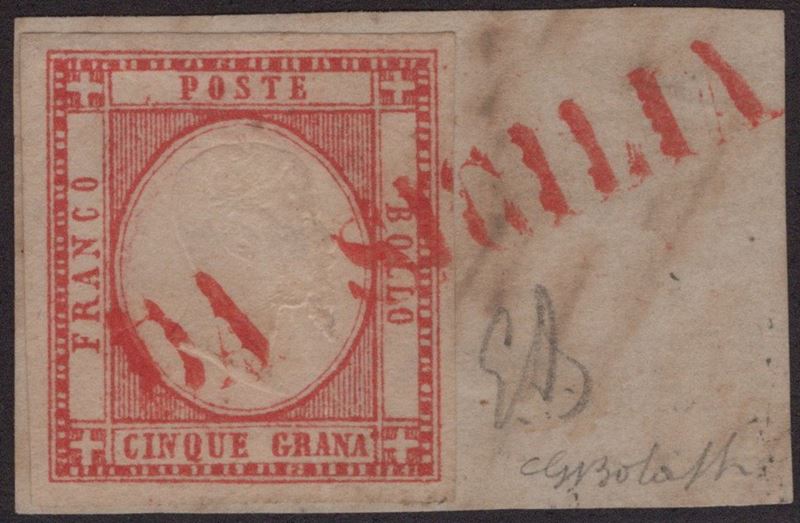 Prov. Napoletante, annullato "Da Sicilia" in rosso (pt. 12), 1861, 5 gr. rosso carminio n. 21