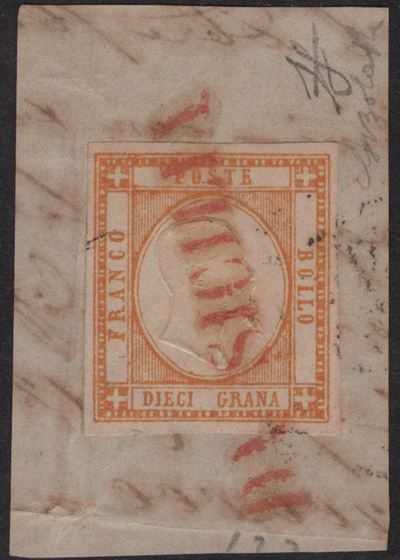 Provincie Napoletane, Annullamenti 'Da Sicilia' in rosso (10gr. arancio n.22)