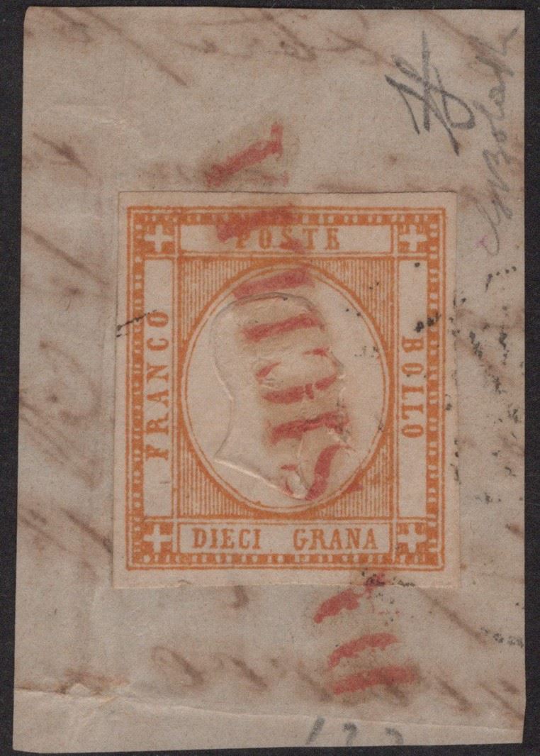 Provincie Napoletane, Annullamenti 'Da Sicilia' in rosso (10gr. arancio n.22)