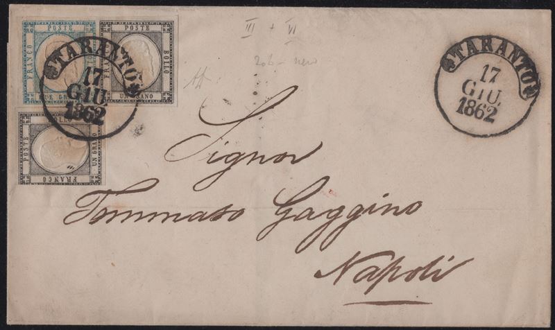 Prov. Napoletane, Storia Postale - Lettera da Taranto a Napoli del 17.06.1862, affrancata con 1gr...